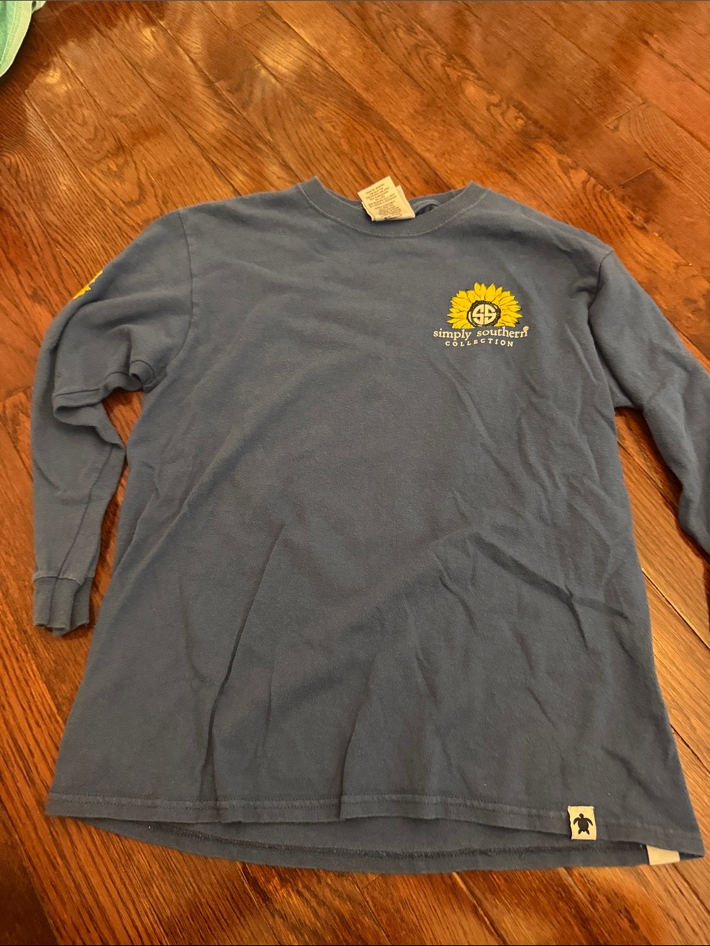 Simply Southern Blue Long Sleeve Tee with Yellow Sunflower Chest Logo